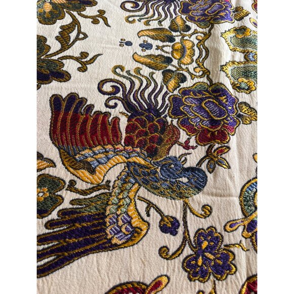 Cream gold blue burgundy rectangular embroidered tablecloth with gold fringe - Picture 5 of 6